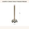 MACKENZIE-CHILDS Enamel Toilet Tissue Storage, Decorative Toilet-Paper Holder Stand for Bathroom, Brown-and-White Mocha Check(Courtly Check)