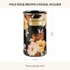 MACKENZIE-CHILDS Enamel Utensil Holder, Kitchen Utensil Holder for Countertop, Storage Caddy, Black-and-White Courtly Check(Brown Wild Rose)