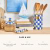 MACKENZIE-CHILDS Enamel Utensil Holder, Kitchen Utensil Holder for Countertop, Storage Caddy, Black-and-White Courtly Check(Royal Check)