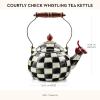 MACKENZIE-CHILDS Enamel Whistling Tea Kettle, Decorative Teapot for Stovetop, Black-and-White Courtly Check(Courtly Check)