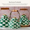 MACKENZIE-CHILDS Enamel Whistling Tea Kettle, Decorative Teapot for Stovetop, Black-and-White Courtly Check(Emerald Check)
