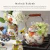 MACKENZIE-CHILDS Enamel Whistling Tea Kettle, Decorative Teapot for Stovetop, Black-and-White Courtly Check(Flower Market White)