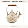MACKENZIE-CHILDS Enamel Whistling Tea Kettle, Decorative Teapot for Stovetop, Black-and-White Courtly Check(Mocha Check)