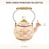 MACKENZIE-CHILDS Enamel Whistling Tea Kettle, Decorative Teapot for Stovetop, Black-and-White Courtly Check(Rosy Check)