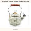 MACKENZIE-CHILDS Enamel Whistling Tea Kettle, Decorative Teapot for Stovetop, Black-and-White Courtly Check(Sterling Check)