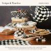 MACKENZIE-CHILDS Espresso Cup and Saucer Set, Cute Small Coffee Cups and Saucers, Set of 2, Black-and-White Courtly Check(Courtly Check)
