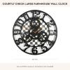 MACKENZIE-CHILDS Farmhouse Wall Clock, Rustic Home Decor, Large, Brown-and-White Mocha Check(Courtly Check)
