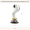 MACKENZIE-CHILDS Haunted House Spooky Hand Candle Holders, Black-and-White Halloween Centerpiece Table and Room Decor, Holds 2 Dinner Candles, Set of 2