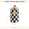 MACKENZIE-CHILDS Large Enamel Canister, Kitchen Storage Container for Flour and Sugar, 1.89 Liters, Grey-and-White Sterling Check(Courtly Check)