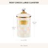 MACKENZIE-CHILDS Large Enamel Canister, Kitchen Storage Container for Flour and Sugar, 1.89 Liters, Grey-and-White Sterling Check(Rosy Check)