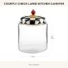 MACKENZIE-CHILDS Large Kitchen Canister, Decorative Glass Storage Jar with Lid, Green-and-White Emerald Check(Courtly Check)