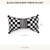 MACKENZIE-CHILDS Lumbar Throw Pillow, Decorative Pillow for Christmas Decor, 11×20, Red Diamond Bow Shaped(Black Check)