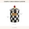 MACKENZIE-CHILDS Medium Enamel Canister, Kitchen Storage Container for Flour and Sugar, 1.42 Liters, Pink-and-White Rosy Check(Courtly Check)