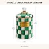 MACKENZIE-CHILDS Medium Enamel Canister, Kitchen Storage Container for Flour and Sugar, 1.42 Liters, Pink-and-White Rosy Check(Emerald Check)