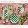 MACKENZIE-CHILDS Medium Enamel Canister, Kitchen Storage Container for Flour and Sugar, 1.42 Liters, Pink-and-White Rosy Check(Emerald Check)