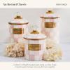 MACKENZIE-CHILDS Medium Enamel Canister, Kitchen Storage Container for Flour and Sugar, 1.42 Liters, Pink-and-White Rosy Check(Rosy Check)