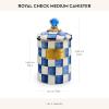 MACKENZIE-CHILDS Medium Enamel Canister, Kitchen Storage Container for Flour and Sugar, 1.42 Liters, Pink-and-White Rosy Check(Royal Check)