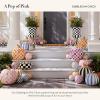 MACKENZIE-CHILDS Mini Pumpkin, Resin Halloween Home Decor, Purple-and-White Plum Check(Bubblegum Pink Check)