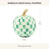 MACKENZIE-CHILDS Mini Pumpkin, Resin Halloween Home Decor, Purple-and-White Plum Check(Emerald Check)