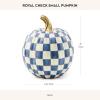 MACKENZIE-CHILDS Mini Pumpkin, Resin Halloween Home Decor, Purple-and-White Plum Check(Royal Check)