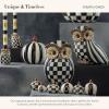 MACKENZIE-CHILDS Owl, Fall Owl Decor for Home, Black-and-White Courtly Check