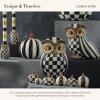 MACKENZIE-CHILDS Owl, Fall Owl Decor for Home, Black-and-White Courtly Stripe