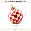 MACKENZIE-CHILDS Resin Tabletop Ornament, Christmas-Tree Ornament-Ball Centerpiece, 8-Inch Diameter, Dark-Green Check(Red Check)