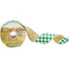 MACKENZIE-CHILDS Ribbon, Decorative Wired Ribbon for Christmas Gift Wrapping and Decor, 4 Inches, Brown-and-White Mocha Check Suede(Green Check)