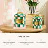 MACKENZIE-CHILDS Royal Check Enamel Canister, Blue-and-White Kitchen Storage Container with Lid, Mini(Emerald Check)