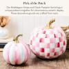 MACKENZIE-CHILDS Set of 2 Pumpkins, Resin Halloween and Fall Decor, Small and Medium, Mossy-Green-and-White Moss Stripe and Check(Bubblegum Stripe & Check)