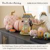 MACKENZIE-CHILDS Set of 2 Pumpkins, Resin Halloween and Fall Decor, Small and Medium, Mossy-Green-and-White Moss Stripe and Check(Bubblegum Stripe & Check)