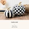 MACKENZIE-CHILDS Set of 2 Pumpkins, Resin Halloween and Fall Decor, Small and Medium, Mossy-Green-and-White Moss Stripe and Check(Courtly Stripe & Check)