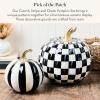 MACKENZIE-CHILDS Set of 2 Pumpkins, Resin Halloween and Fall Decor, Small and Medium, Mossy-Green-and-White Moss Stripe and Check(Courtly Stripe & Check)