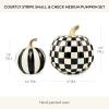 MACKENZIE-CHILDS Set of 2 Pumpkins, Resin Halloween and Fall Decor, Small and Medium, Mossy-Green-and-White Moss Stripe and Check(Courtly Stripe & Check)