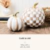 MACKENZIE-CHILDS Set of 2 Pumpkins, Resin Halloween and Fall Decor, Small and Medium, Mossy-Green-and-White Moss Stripe and Check(Mocha Stripe & Check)