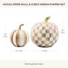 MACKENZIE-CHILDS Set of 2 Pumpkins, Resin Halloween and Fall Decor, Small and Medium, Mossy-Green-and-White Moss Stripe and Check(Mocha Stripe & Check)
