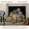 MACKENZIE-CHILDS Set of 2 Pumpkins, Resin Halloween and Fall Decor, Small and Medium, Mossy-Green-and-White Moss Stripe and Check(Mocha Stripe & Check)
