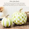 MACKENZIE-CHILDS Set of 2 Pumpkins, Resin Halloween and Fall Decor, Small and Medium, Mossy-Green-and-White Moss Stripe and Check(Moss Stripe & Check)