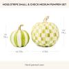 MACKENZIE-CHILDS Set of 2 Pumpkins, Resin Halloween and Fall Decor, Small and Medium, Mossy-Green-and-White Moss Stripe and Check(Moss Stripe & Check)