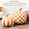MACKENZIE-CHILDS Set of 2 Pumpkins, Resin Halloween and Fall Decor, Small and Medium, Mossy-Green-and-White Moss Stripe and Check(Orange Stripe & Check)