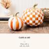MACKENZIE-CHILDS Set of 2 Pumpkins, Resin Halloween and Fall Decor, Small and Medium, Mossy-Green-and-White Moss Stripe and Check(Orange Stripe & Check)