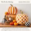 MACKENZIE-CHILDS Set of 2 Pumpkins, Resin Halloween and Fall Decor, Small and Medium, Mossy-Green-and-White Moss Stripe and Check(Orange Stripe & Check)