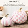 MACKENZIE-CHILDS Set of 2 Pumpkins, Resin Halloween and Fall Decor, Small and Medium, Mossy-Green-and-White Moss Stripe and Check(Rosy Stripe & Check)