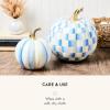 MACKENZIE-CHILDS Set of 2 Pumpkins, Resin Halloween and Fall Decor, Small and Medium, Mossy-Green-and-White Moss Stripe and Check(Royal Stripe & Check)