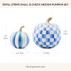 MACKENZIE-CHILDS Set of 2 Pumpkins, Resin Halloween and Fall Decor, Small and Medium, Mossy-Green-and-White Moss Stripe and Check(Royal Stripe & Check)