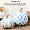 MACKENZIE-CHILDS Set of 2 Pumpkins, Resin Halloween and Fall Decor, Small and Medium, Mossy-Green-and-White Moss Stripe and Check(Royal Stripe & Check)