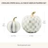 MACKENZIE-CHILDS Set of 2 Pumpkins, Resin Halloween and Fall Decor, Small and Medium, Mossy-Green-and-White Moss Stripe and Check(Sterling Stripe & Check)