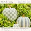 MACKENZIE-CHILDS Set of 2 Pumpkins, Resin Halloween and Fall Decor, Small and Medium, Mossy-Green-and-White Moss Stripe and Check(Sterling Stripe & Check)