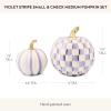 MACKENZIE-CHILDS Set of 2 Pumpkins, Resin Halloween and Fall Decor, Small and Medium, Mossy-Green-and-White Moss Stripe and Check(Violet Stripe & Check)