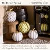 MACKENZIE-CHILDS Set of 2 Pumpkins, Resin Halloween and Fall Decor, Small and Medium, Mossy-Green-and-White Moss Stripe and Check(Violet Stripe & Check)